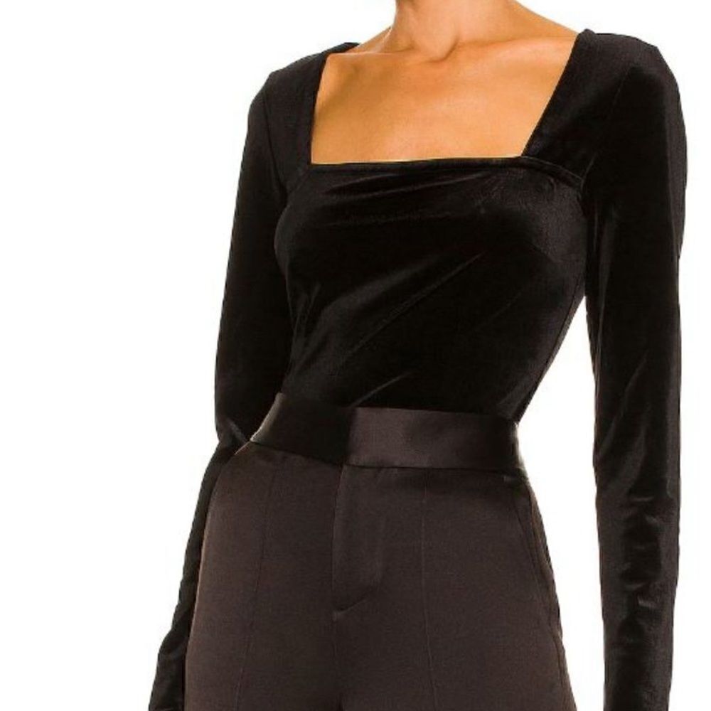 n: Philanthropy Revolve Armida Black Square Neck Long Sleeve Velvet Top.Size M - Picture 4 of 12